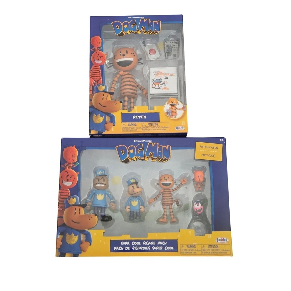 Dreamworks Dog Man Supa Cool Action Figure Pack & Petey Bundle Articulated‎ Toys
